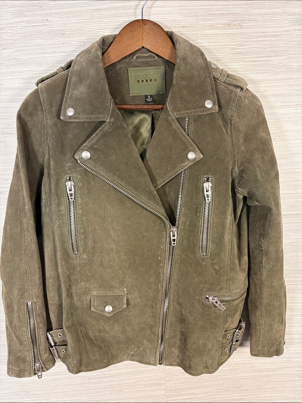 Blank NYC Olive Suede Moto Jacket